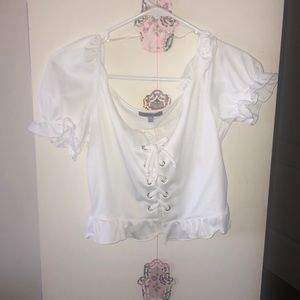 Ruffled, Lace Up Blouse
